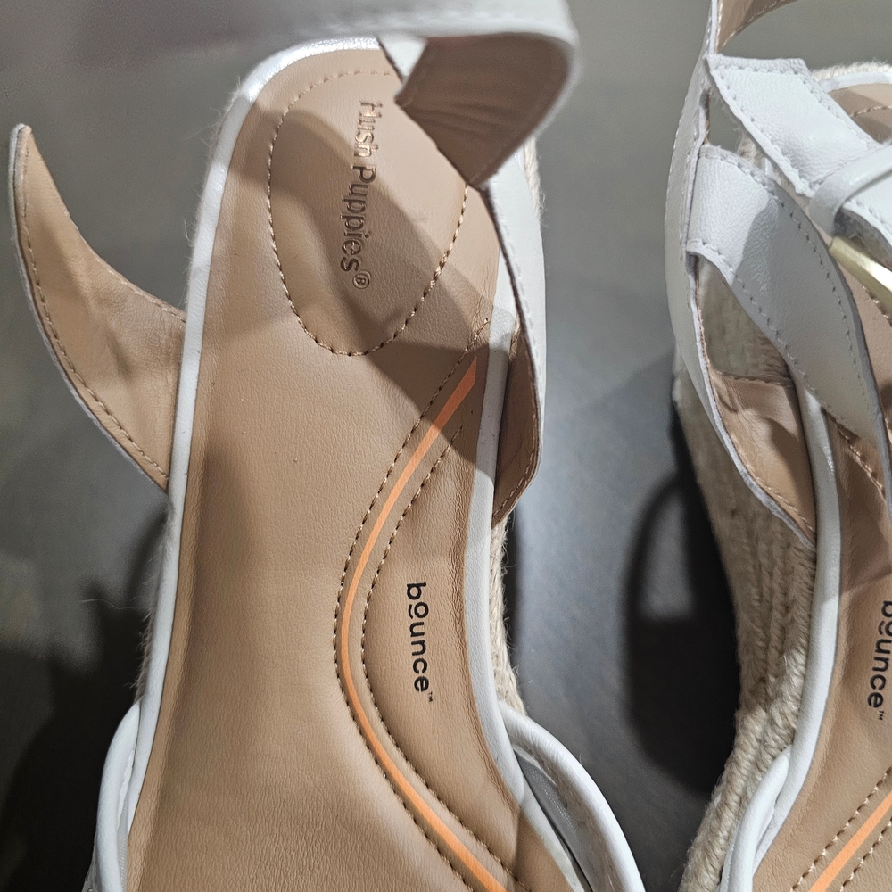 Hush Puppies Bounce Cream Espadrille Wedge Sandals Buckle Leather Cut-Out - Picture 7 of 11